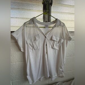No Boundaries White Short Sleeve Button Front Top